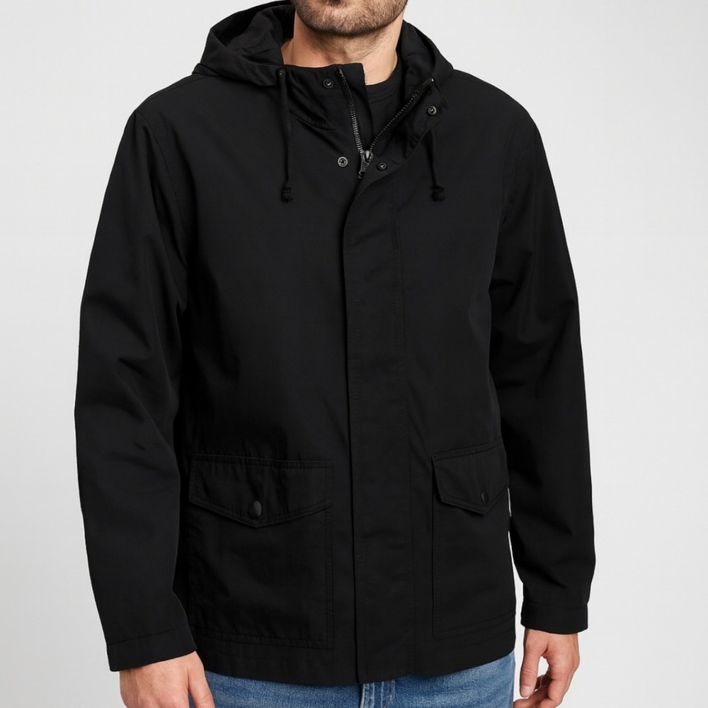 Old Navy Mens Anorak Jacket‎ Black Size Large Coat Full Zip Pockets Minimalist